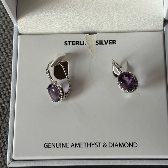 Sterling Silver Earrings with Amethyst and Diamond’s. - Picture 1 of 2